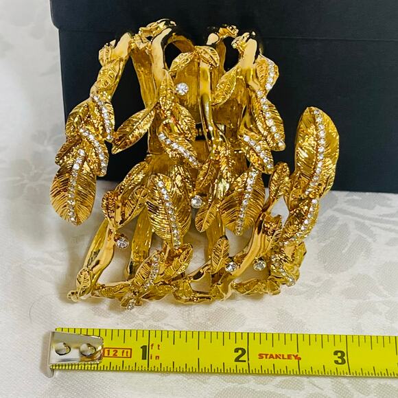 Rachel Zoe Hinged Cuff Bracelet Crystals Leaf Branches Gold Tone Leaf Branch - Picture 8 of 14